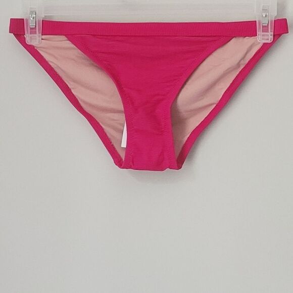 New J.Crew Ribbed-Trim Hipster Full-Coverage Bikini Bottom in Pink Size Small - Picture 1 of 7